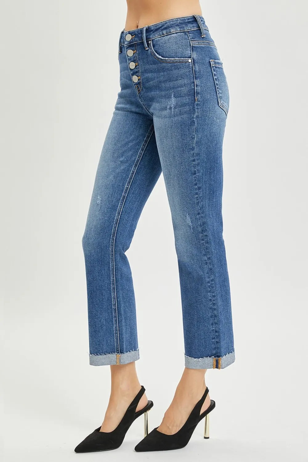 RISEN Full Size Button Fly Cropped Bootcut Jeans - cas7m