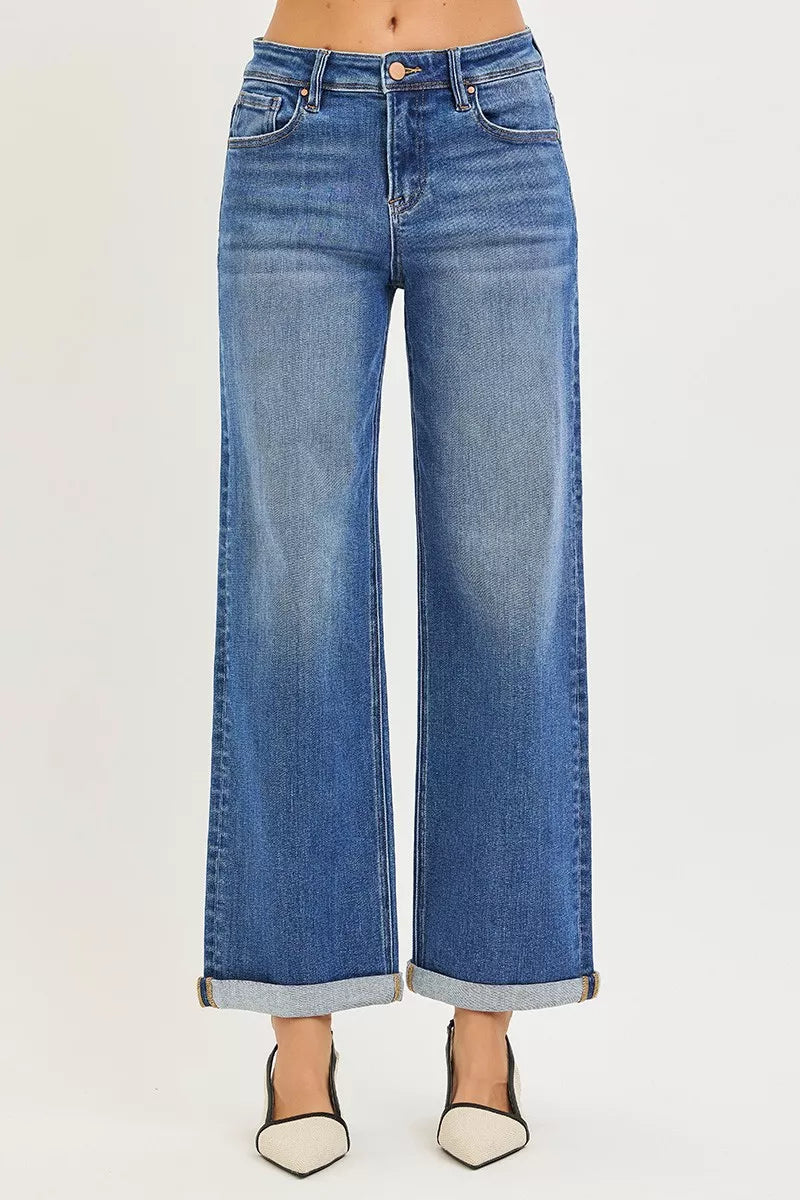 RISEN Full Size High Rise Relaxed Fit Ankle Straight Cuff Jeans Plus Size - cas7m