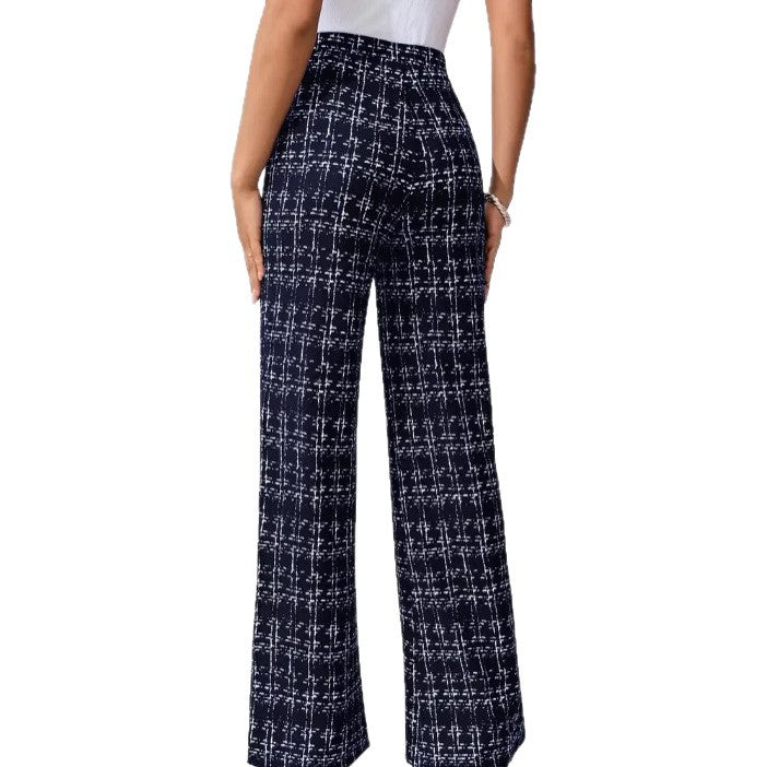 Woven Plaid High Waist Straight Women's Pants - cas7m