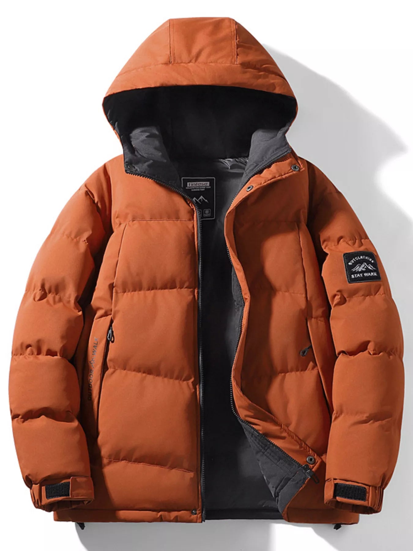 Men's Full Size Outdoor Padded Hooded Puffer Jacket Plus Size - cas7m