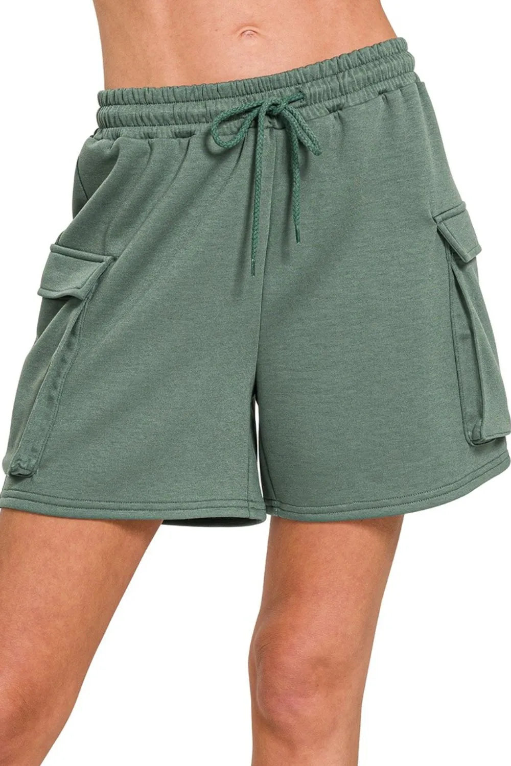 Zenana Scuba Thigh Pocket Shorts - cas7m