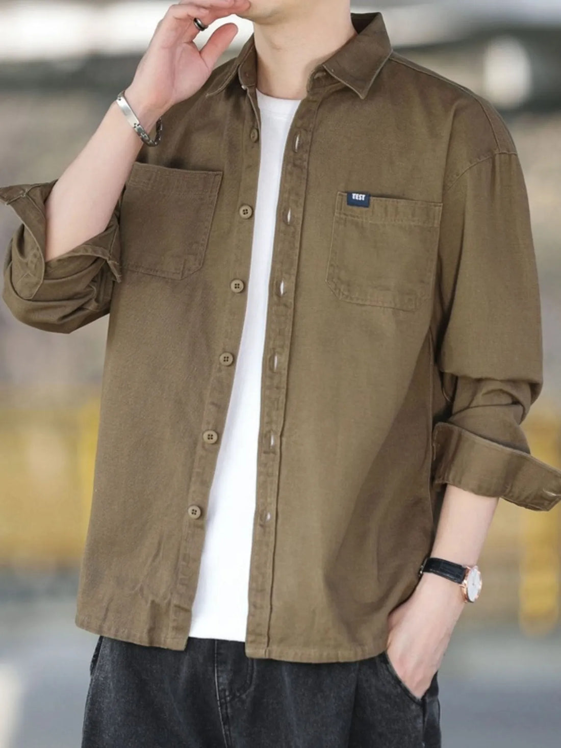 Men's Plus Size Button Up Long Sleeve Shirt - cas7m