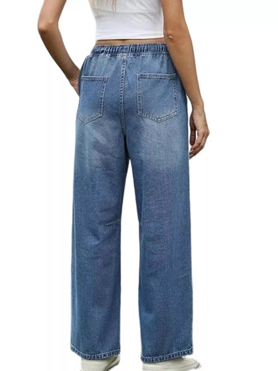 Elastic Waist Wide Leg Jeans - cas7m
