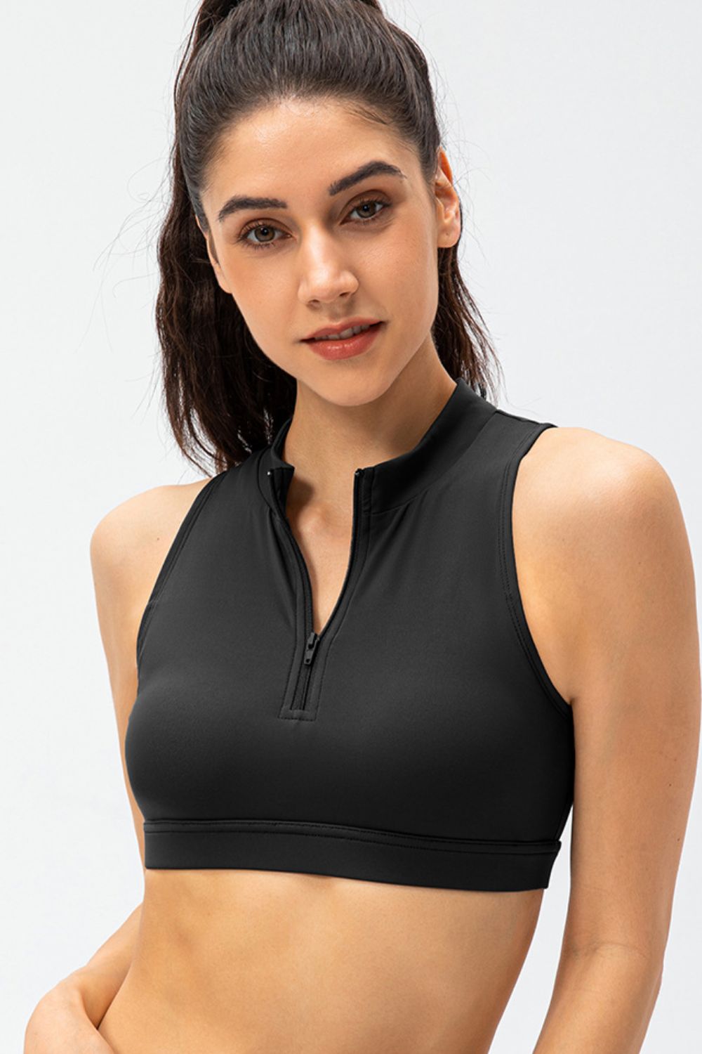Full Size Cropped Cutout Back Zipper Front Active Tank Top - cas7m