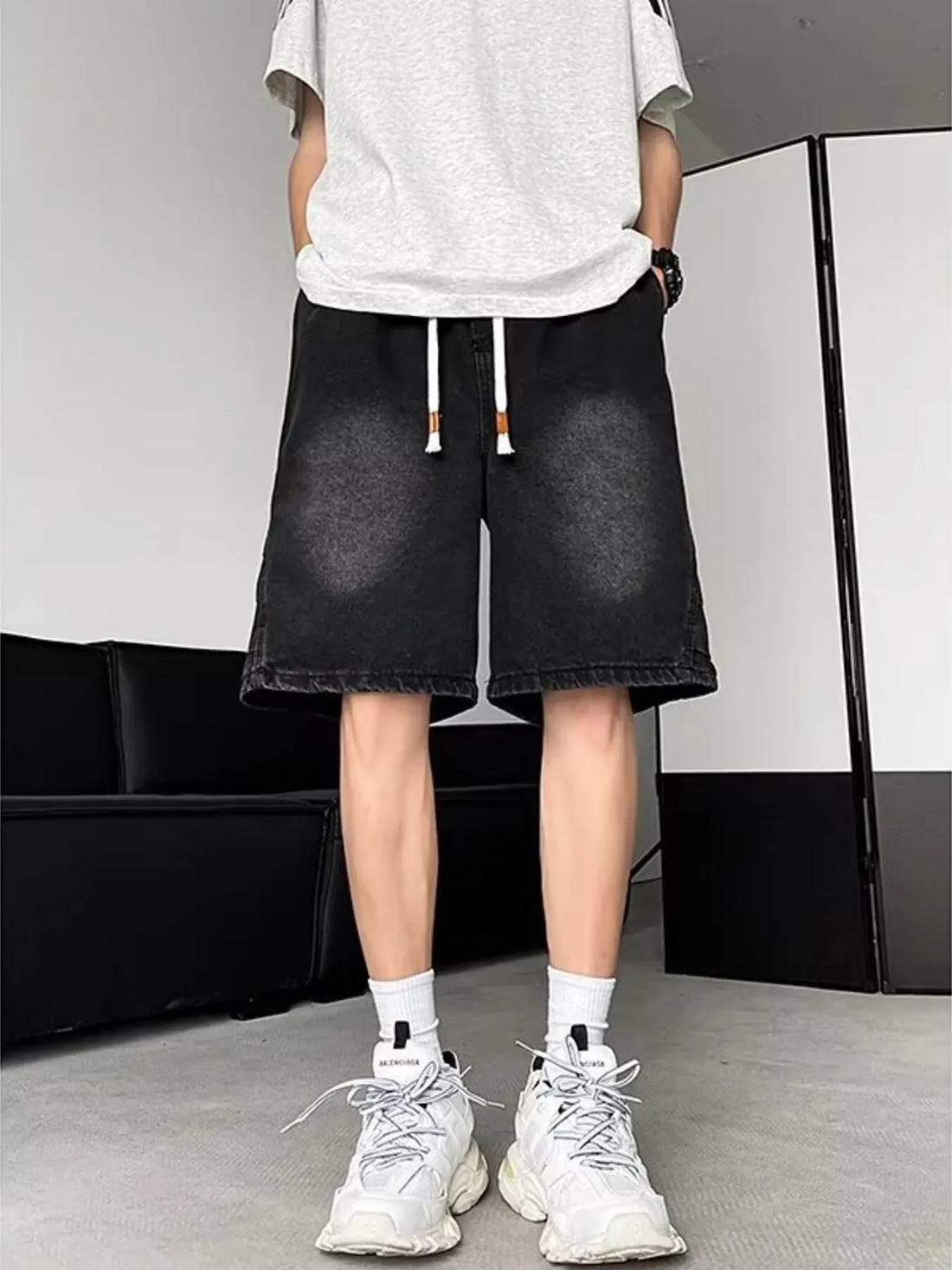 Men's Plus Size Wash Loose Fit Denim Shorts - cas7m