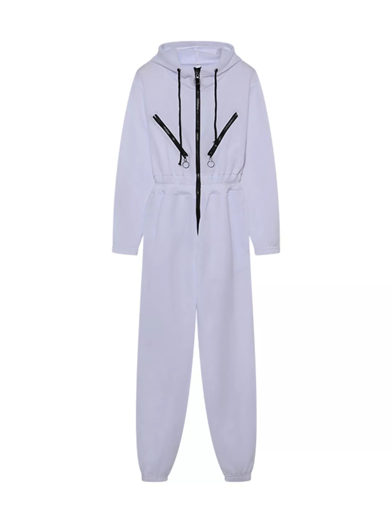 Hooded Zip-Up Long Sleeve Jumpsuit - cas7m