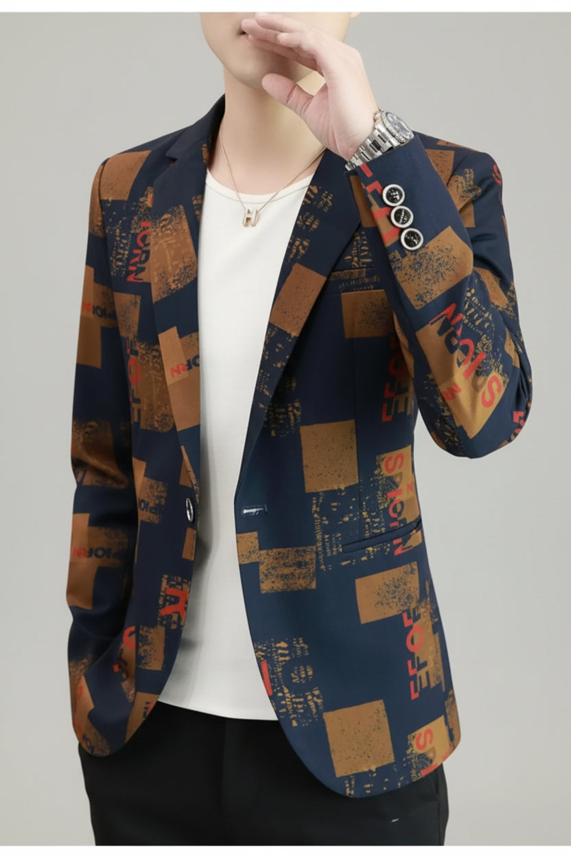 Men's Plus Size Printed One Button Slim Fit Blazer - cas7m