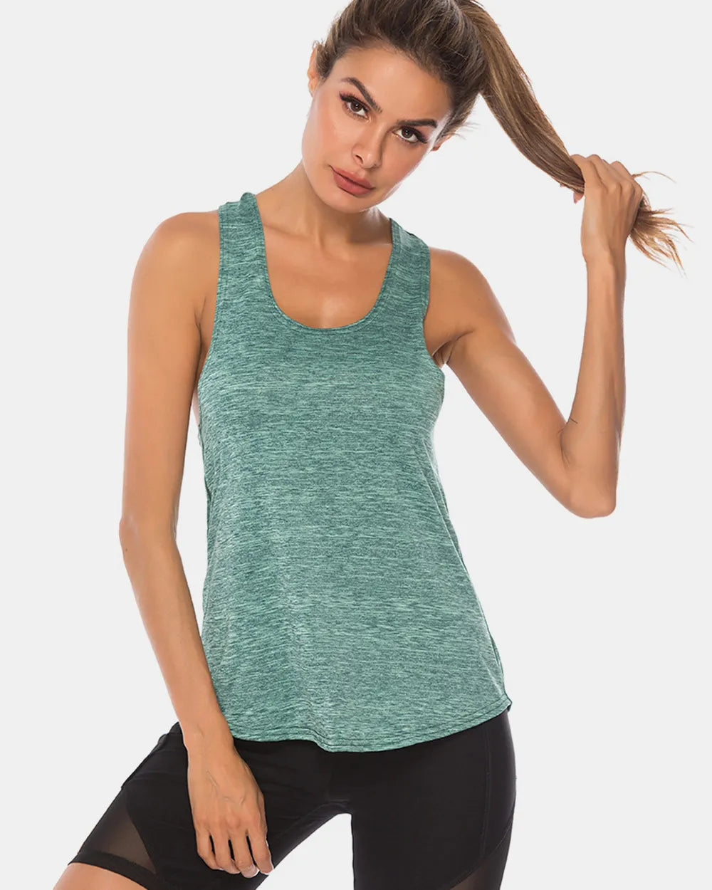 Full Size Scoop Neck Wide Strap Active Tank - cas7m
