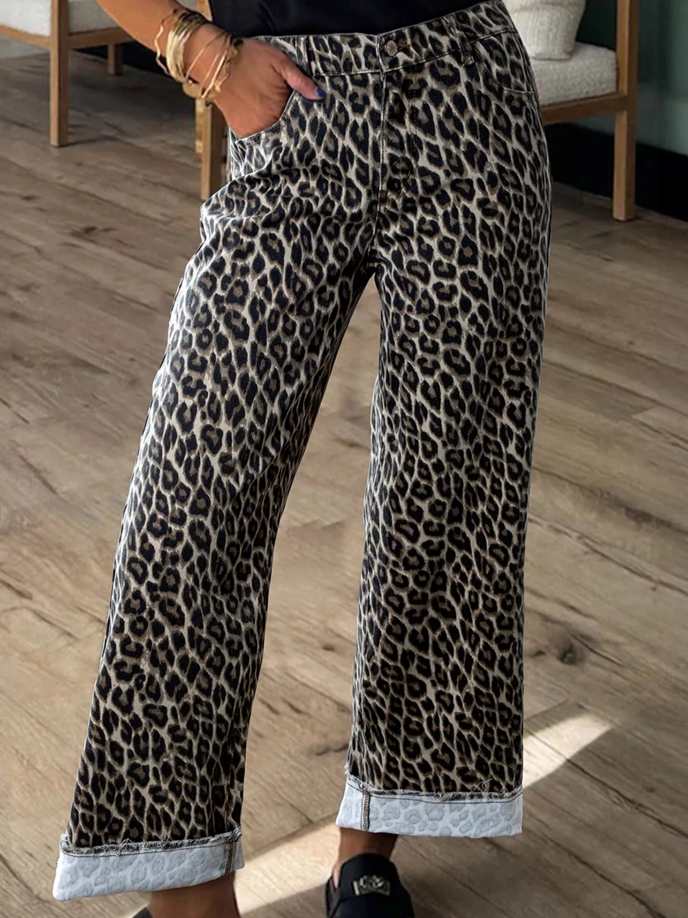 Leopard Straight Loose Leg Jeans - cas7m