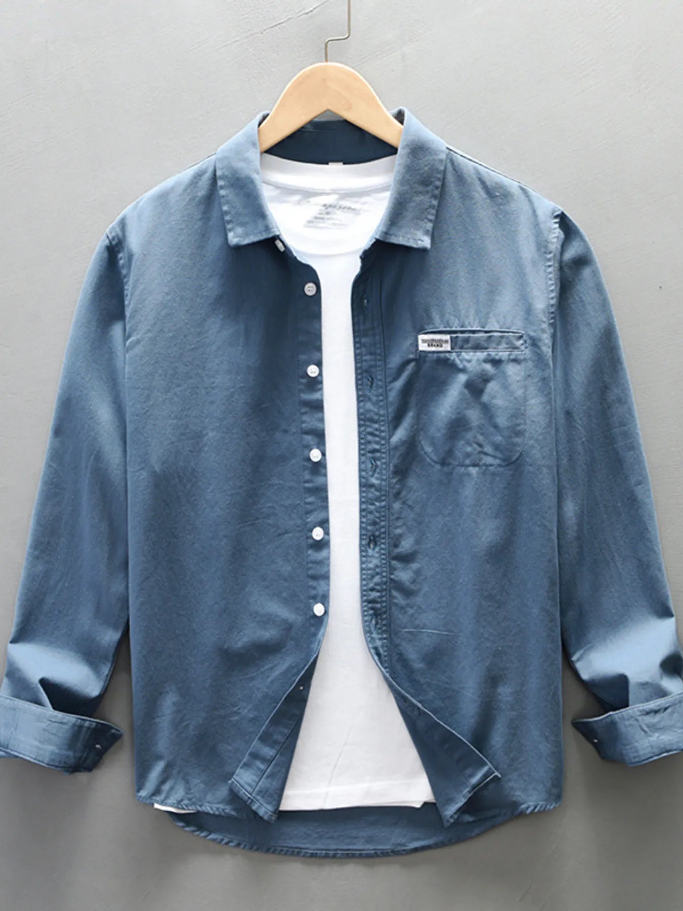 Men's Plus Size Button-Up Long Sleeve Shirt - cas7m
