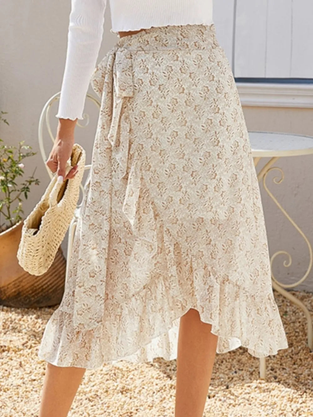 Printed Ruffled Midi Skirt - cas7m
