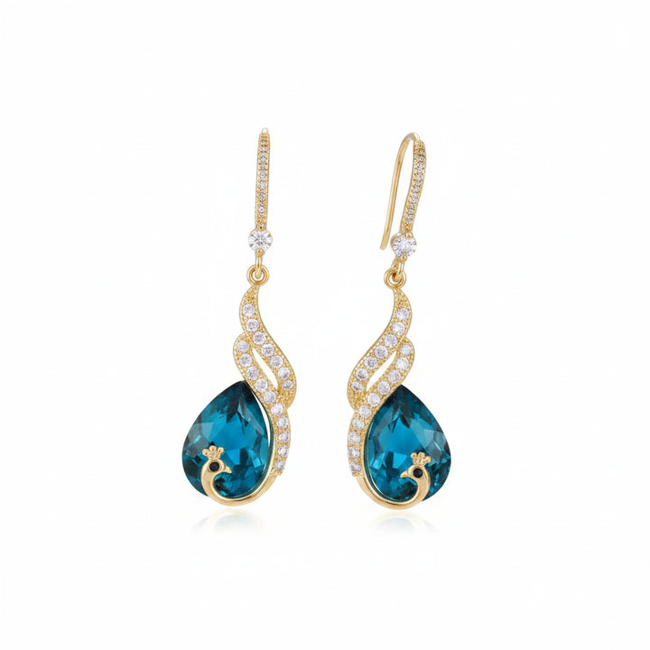 18K Gold-Plated Peacock Teardrop Earrings - cas7m