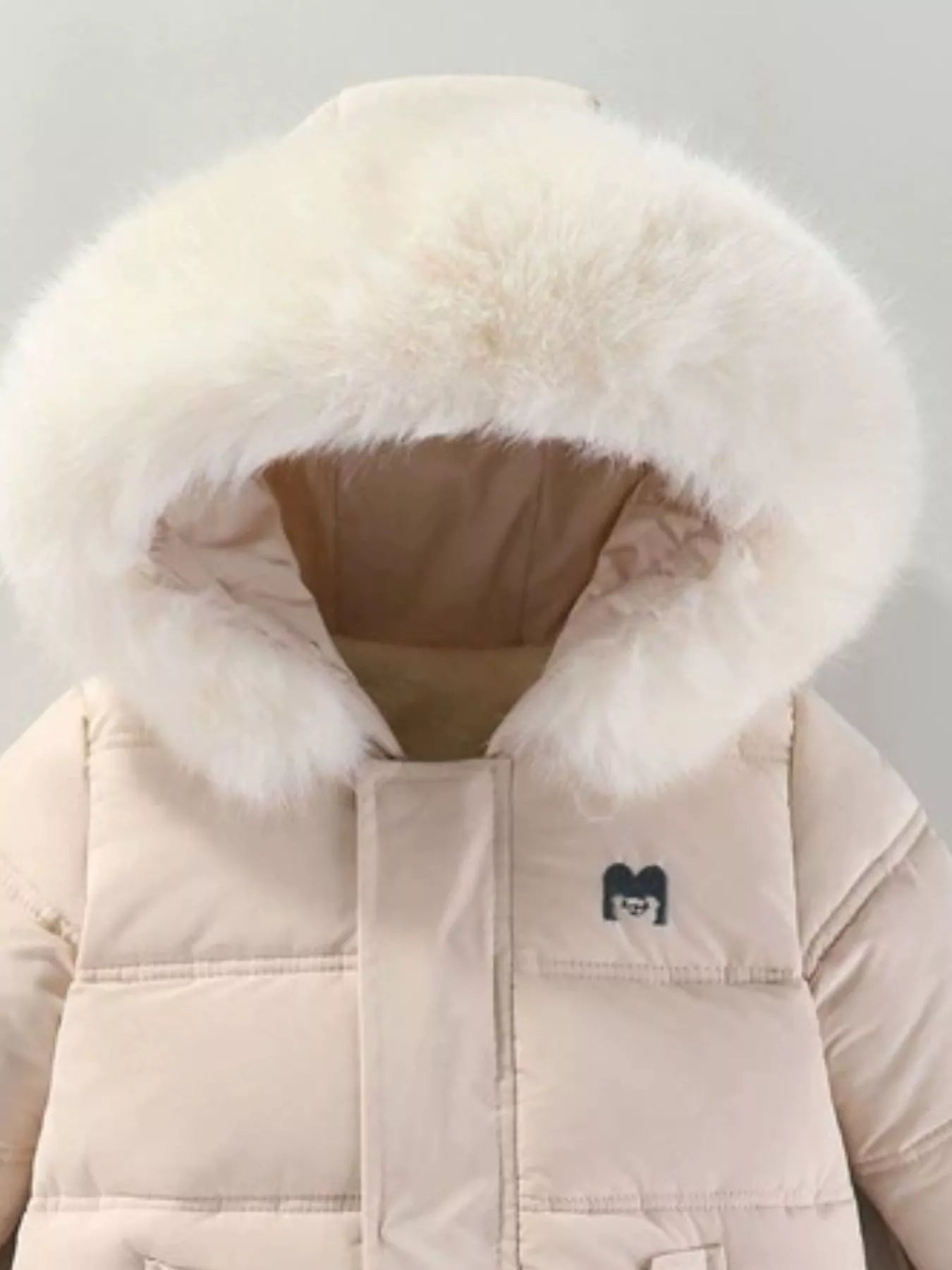 Children's Warm Padded One-Piece Snowsuit with Fur Hood - cas7m