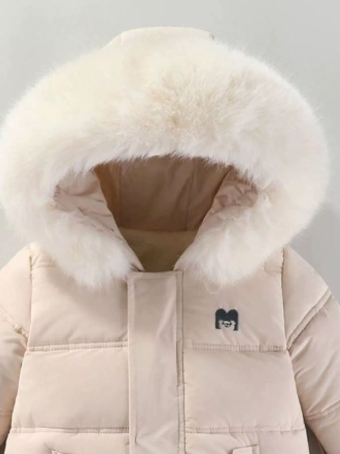 Children's Warm Padded One-Piece Snowsuit with Fur Hood - cas7m