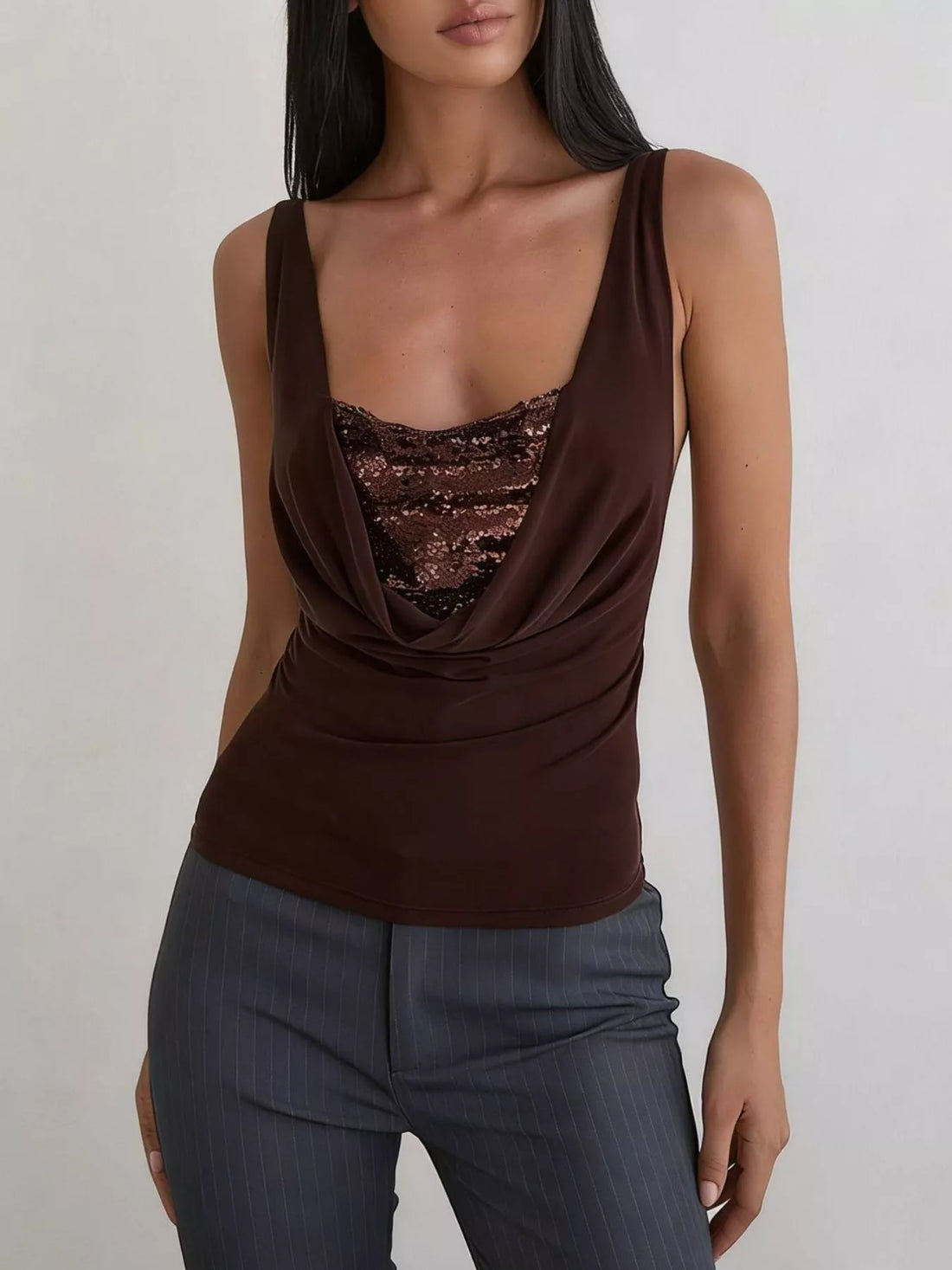 Sequin Detail Ruched Tank - cas7m
