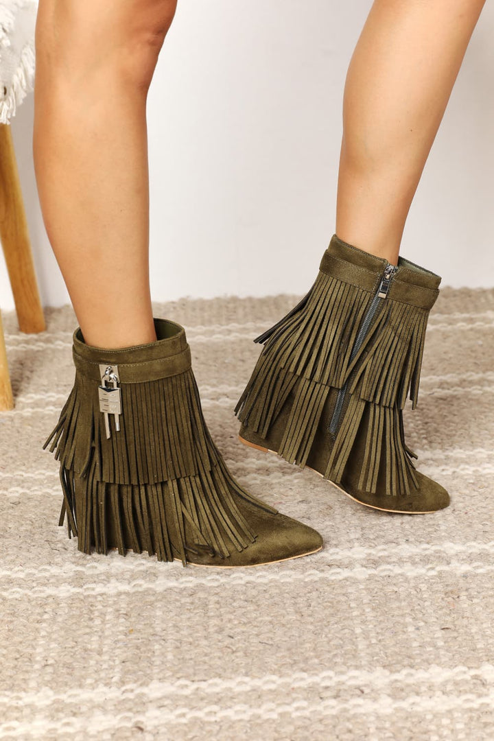 Legend Women's Tassel Wedge Heel Ankle Booties - cas7m