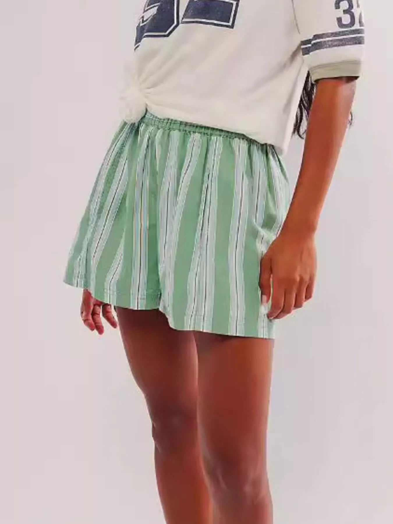 Striped Elastic Waist Casual Shorts - cas7m
