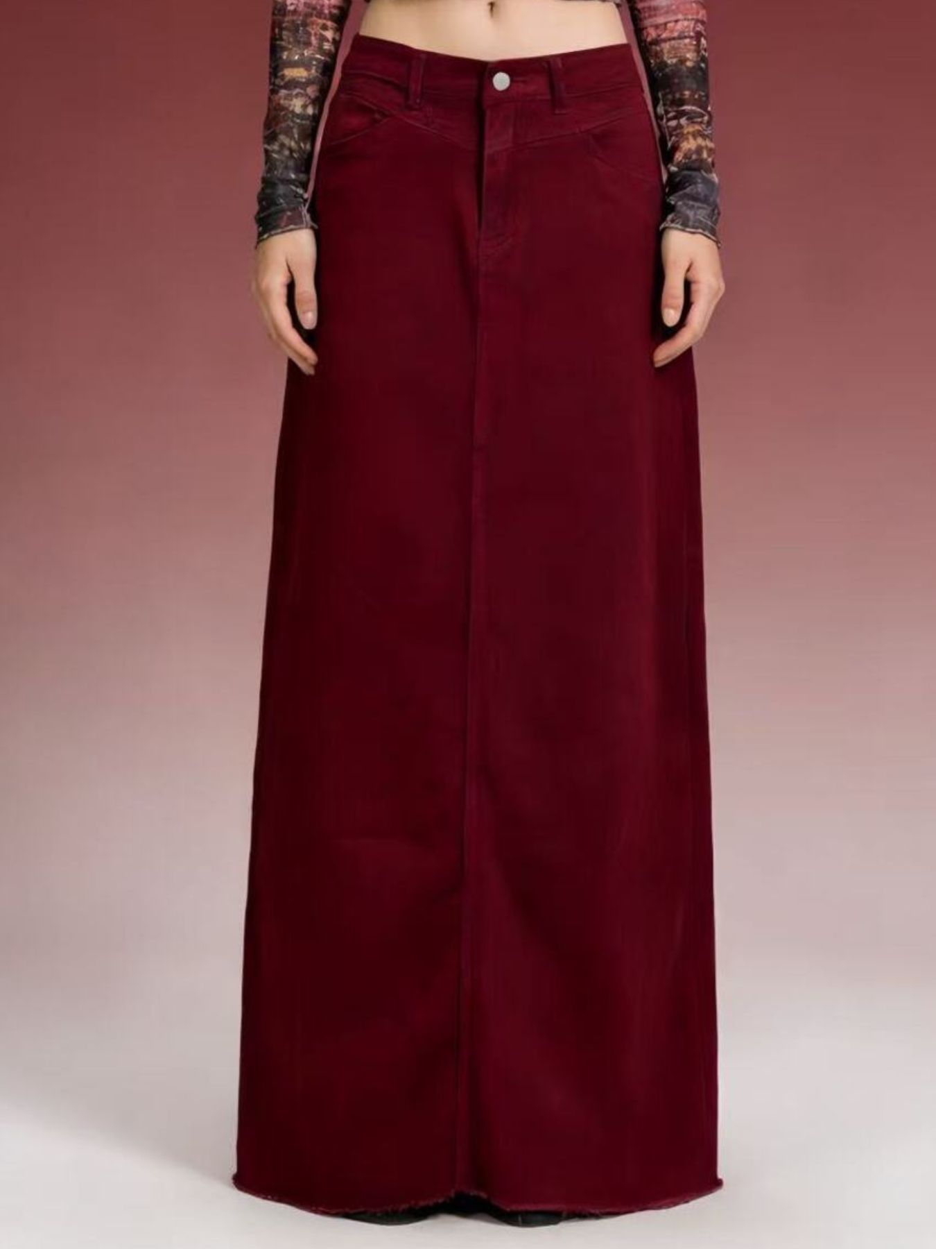 Raw Hem Maxi Denim Skirt - cas7m