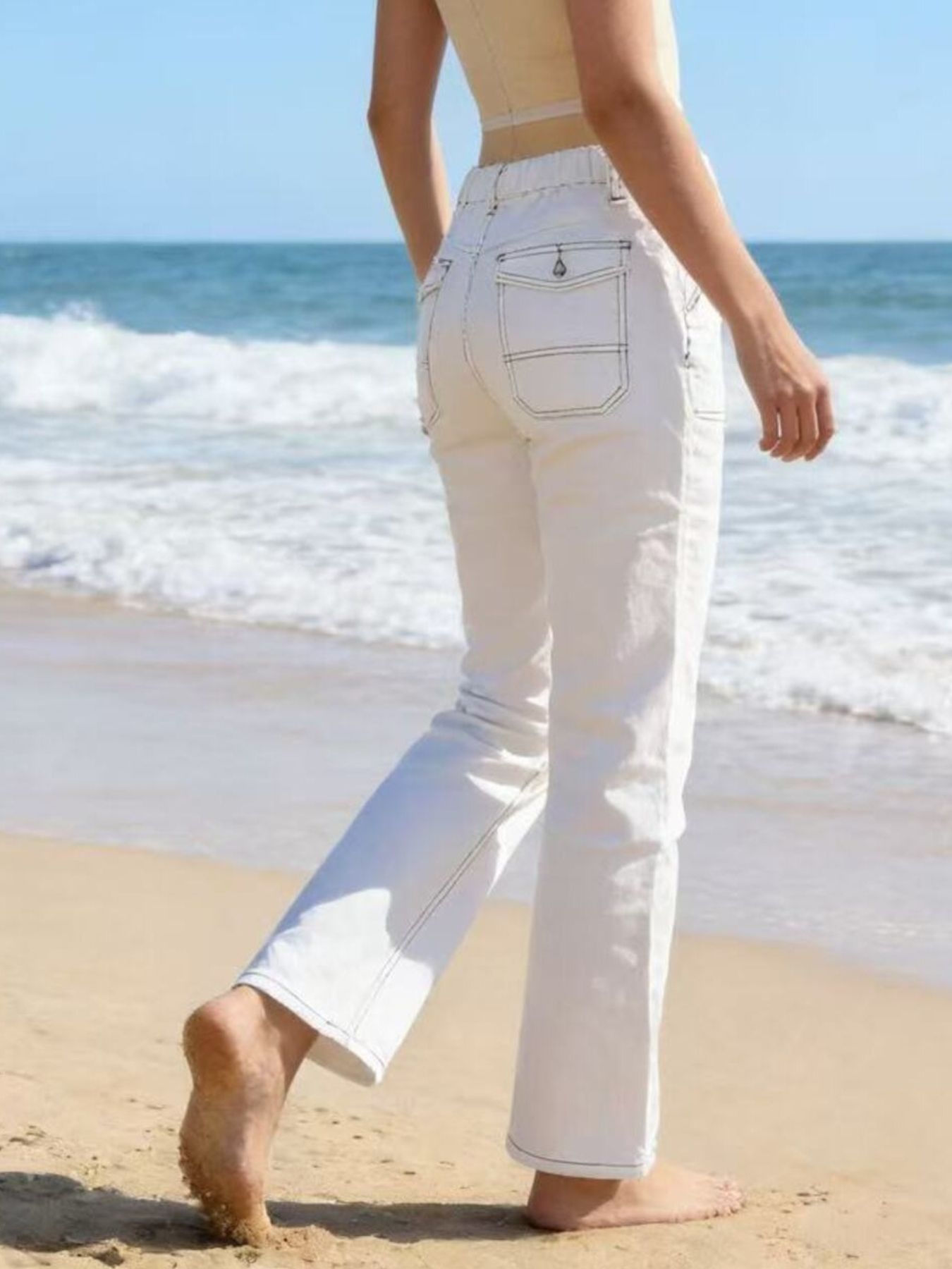 Wide Leg Contrast Stitching Jeans - cas7m