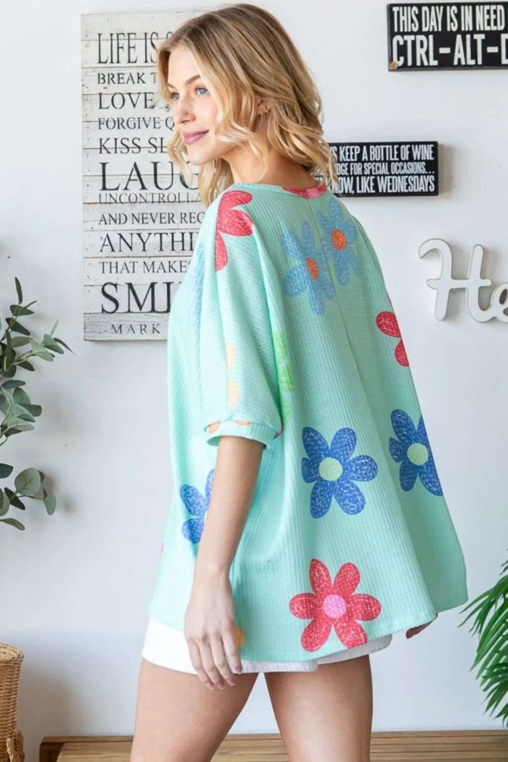 HOPELY Floral Waffle Oversize T-Shirt - cas7m