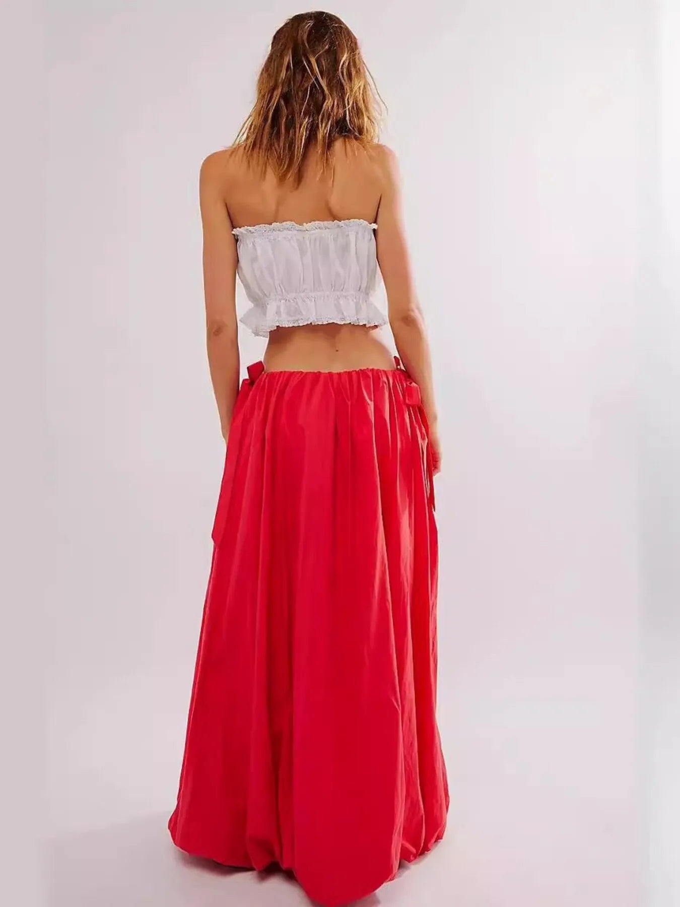 Side Bow Maxi Skirt with Pockets - cas7m