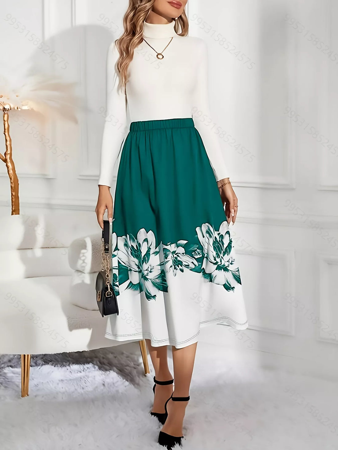 Floral Print A-Line Midi Skirt - cas7m