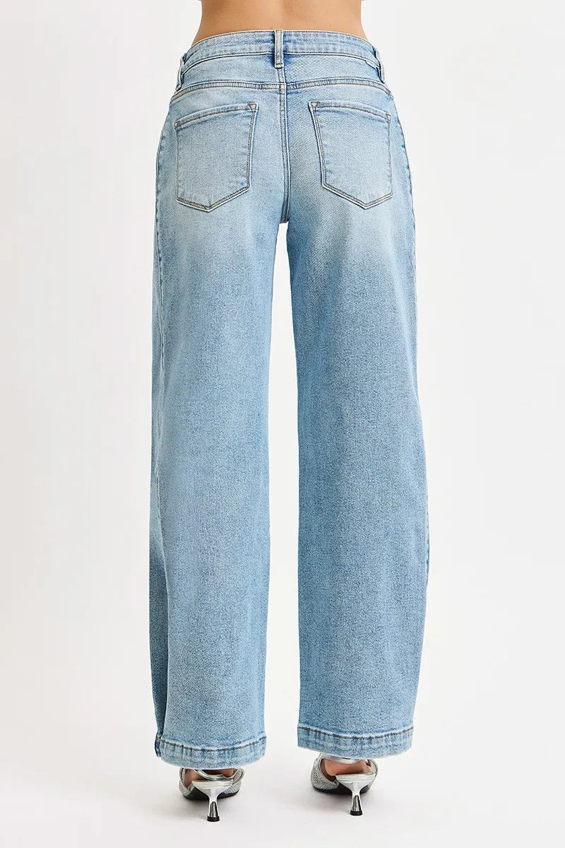 RISEN Mid Rise Wide Barrel Transferable Leg Snap Jeans - cas7m