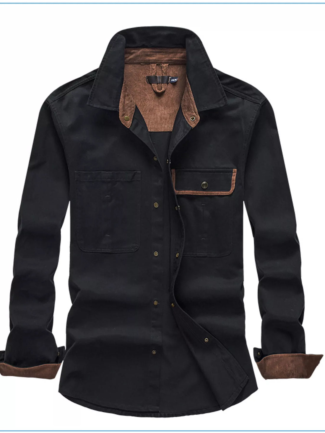 Men's Casual Long Sleeve Button-Down Shirt with Pockets - cas7m