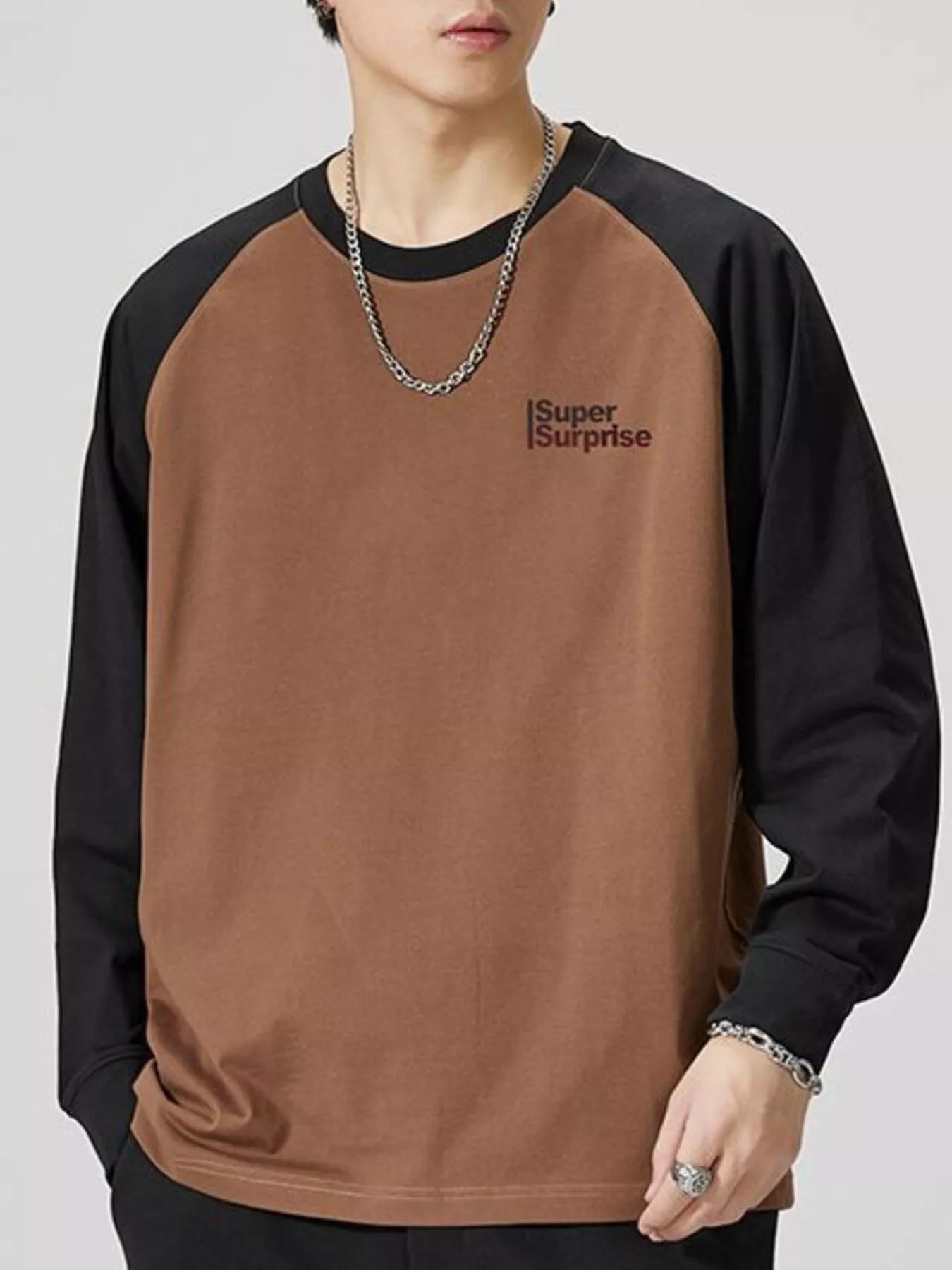 Men's Plus Size Round Neck Raglan Sleeve T-Shirt - cas7m