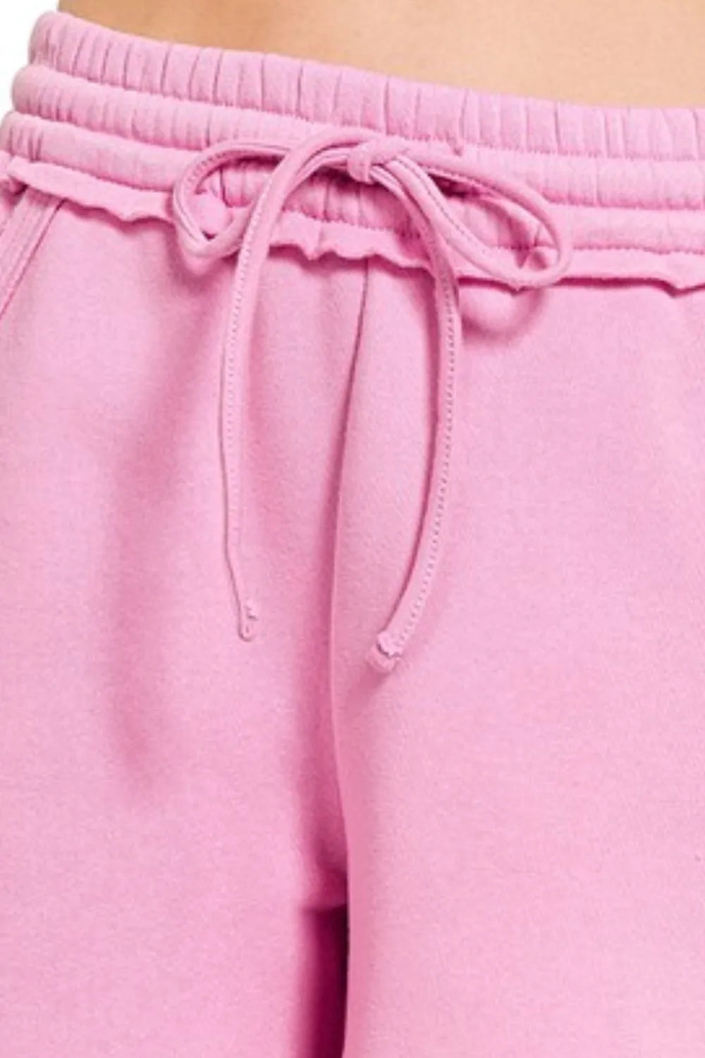Zenana Fleece Raw Hem Shorts With Draw String - cas7m
