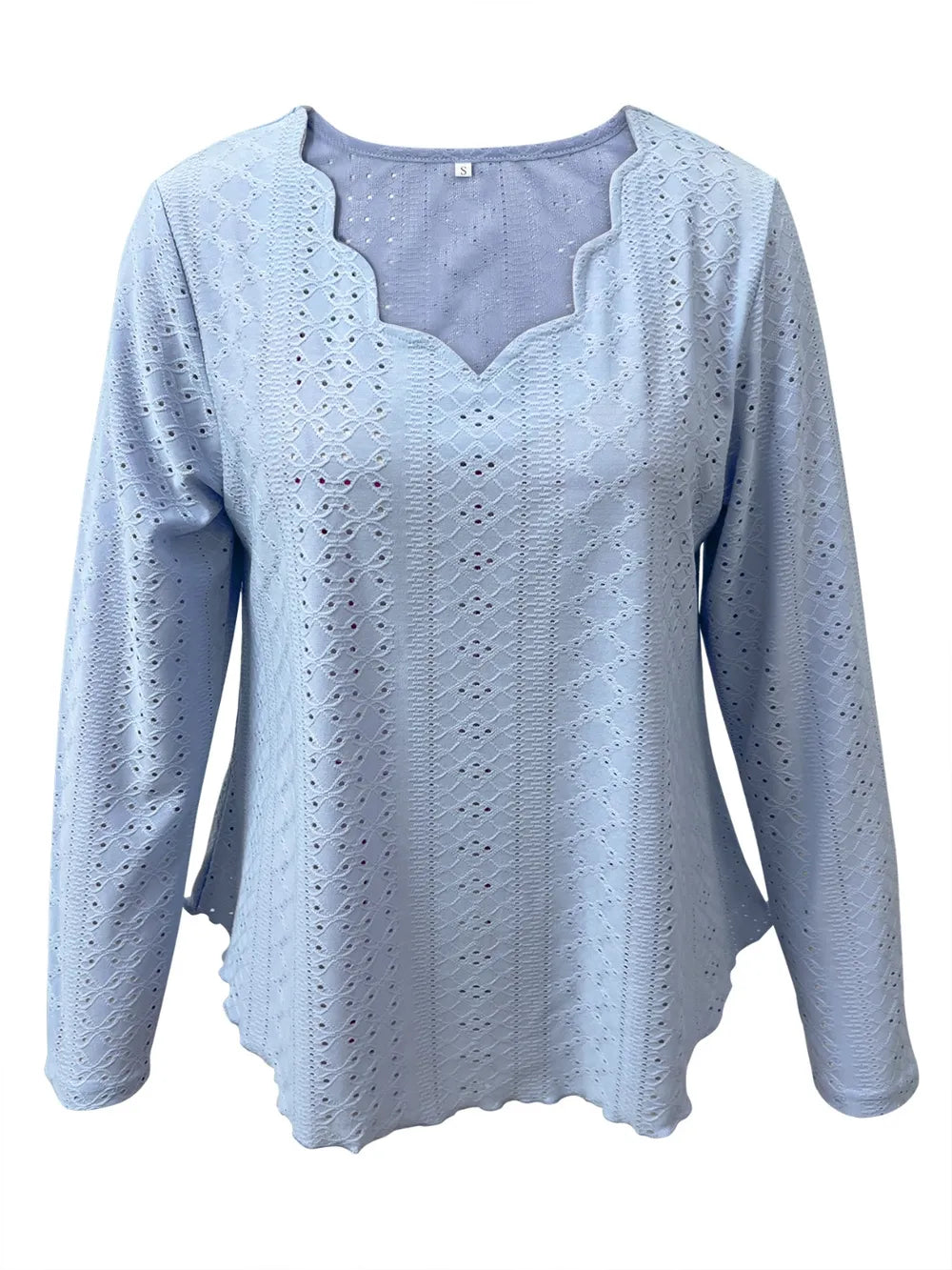 Eyelet Long Sleeve Blouse - cas7m