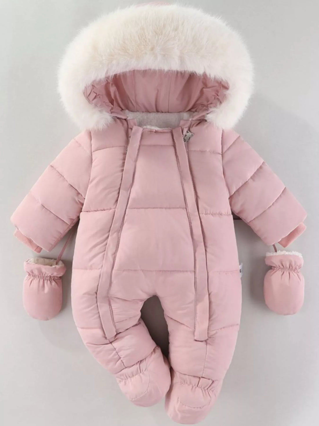 Children's Warm Padded One-Piece Snowsuit with Fur Hood - cas7m