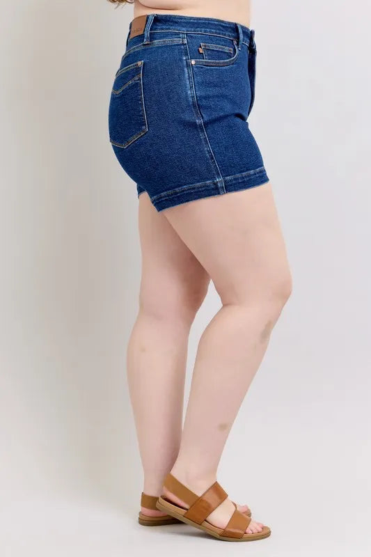 Judy Blue Full Size High Waist Tummy Control Denim Shorts Plus Size - cas7m