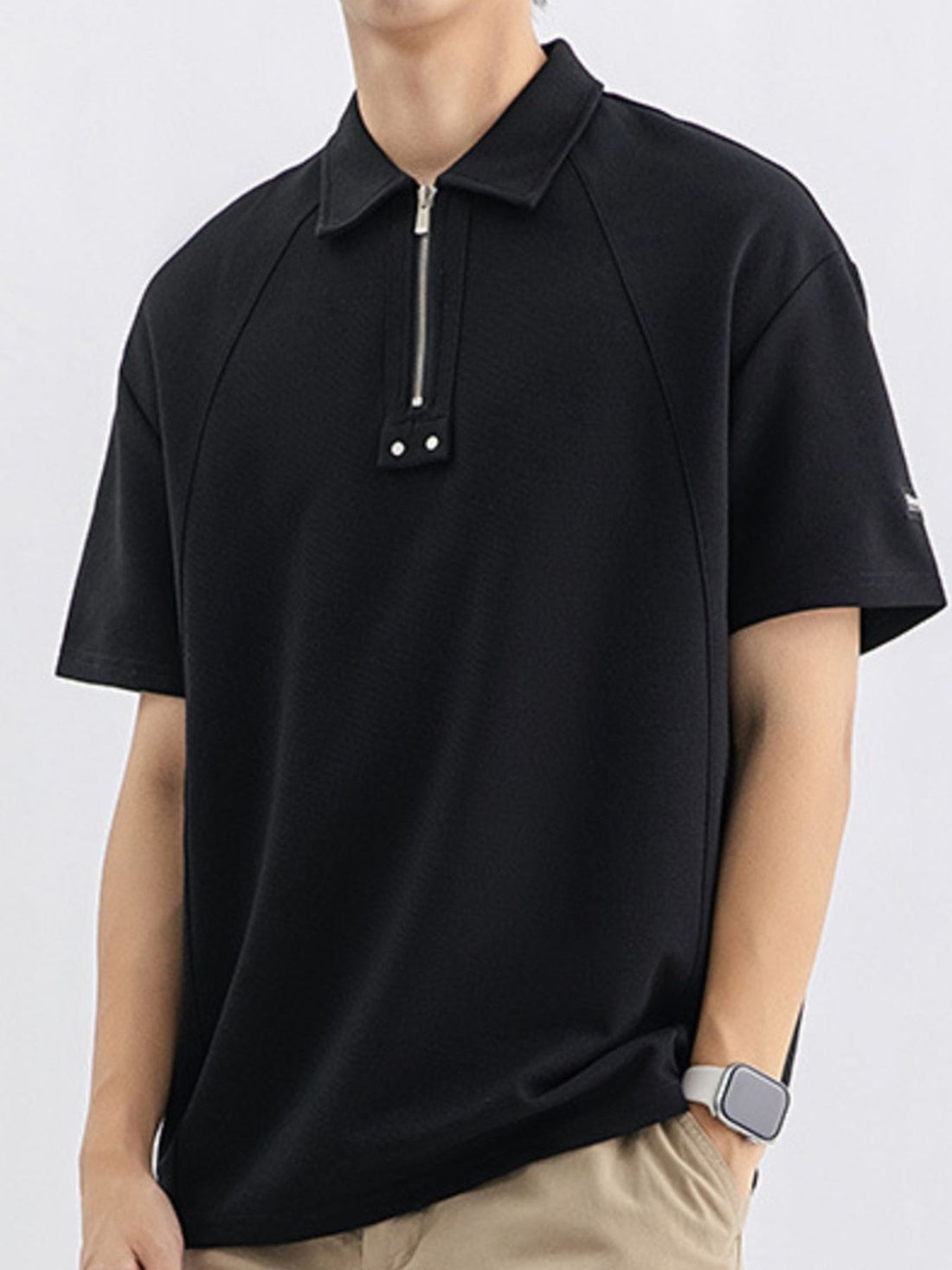 Men's Plus Size Zipper Short Sleeve Polo Shirt - cas7m