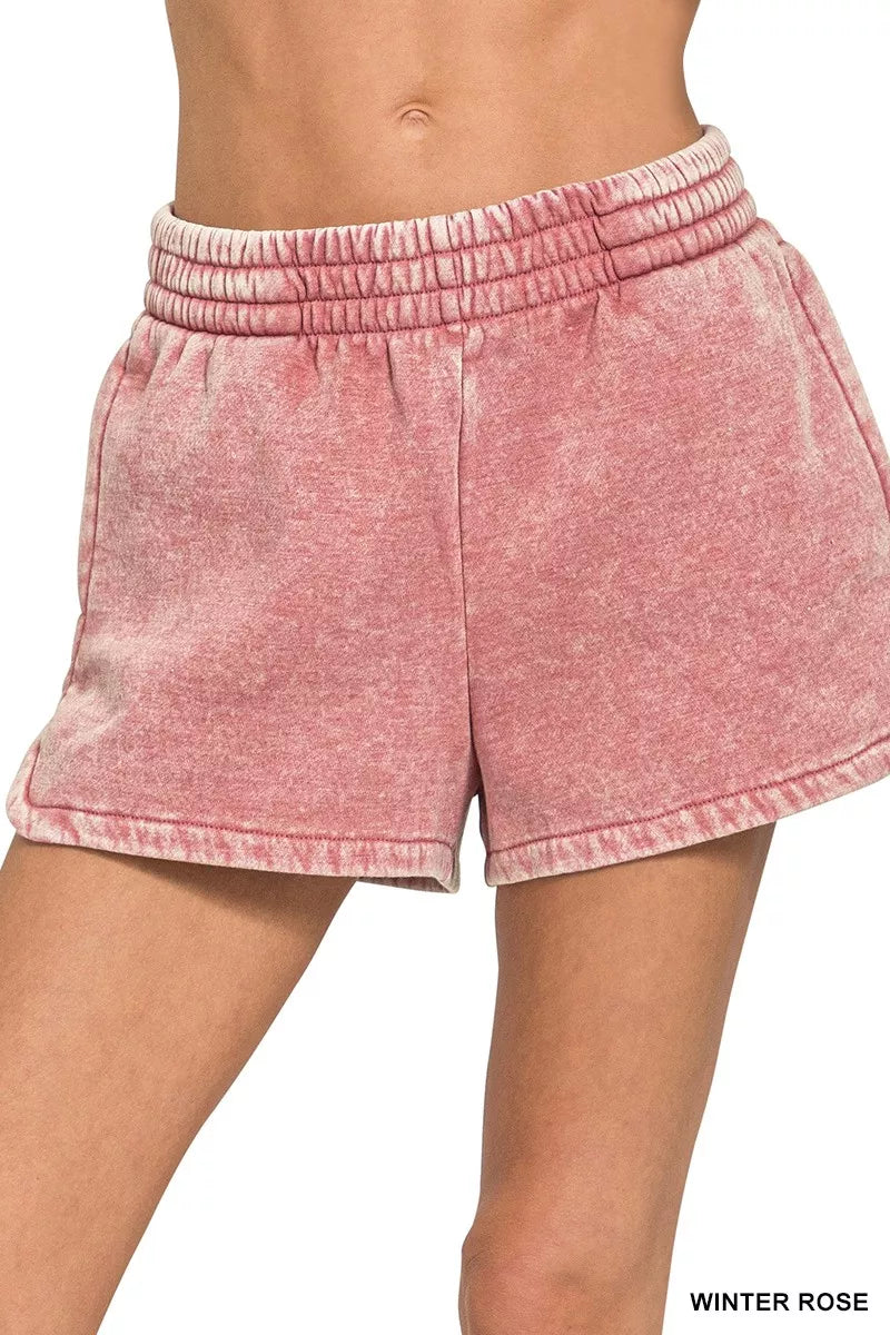 Zenana Acid Washed Elastic Waistband Dolphin Shorts - cas7m