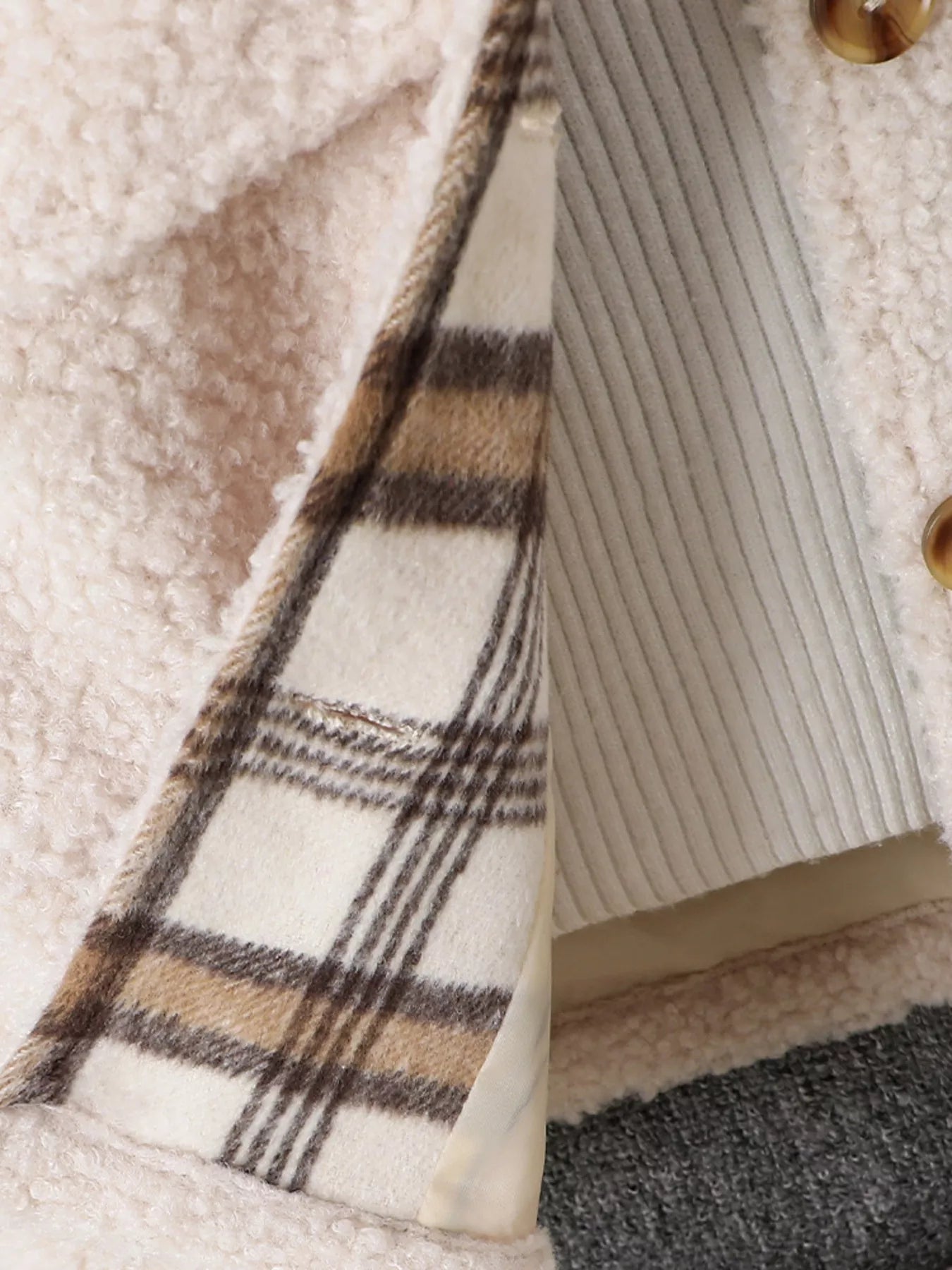 Children's Cozy Plaid Sleeve Fleece Jacket - cas7m