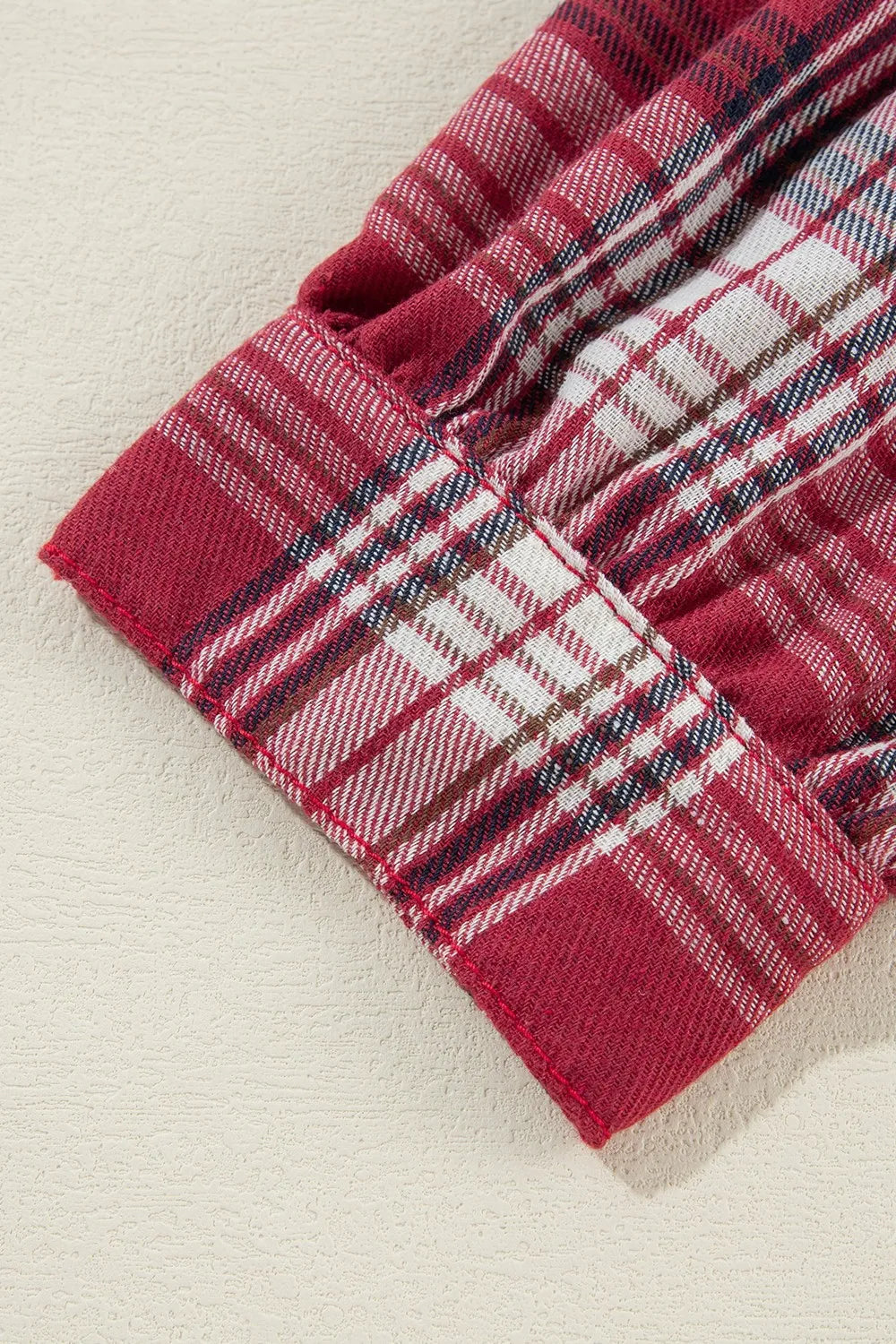 Raw Hem Drawstring Plaid Denim Jacket - cas7m