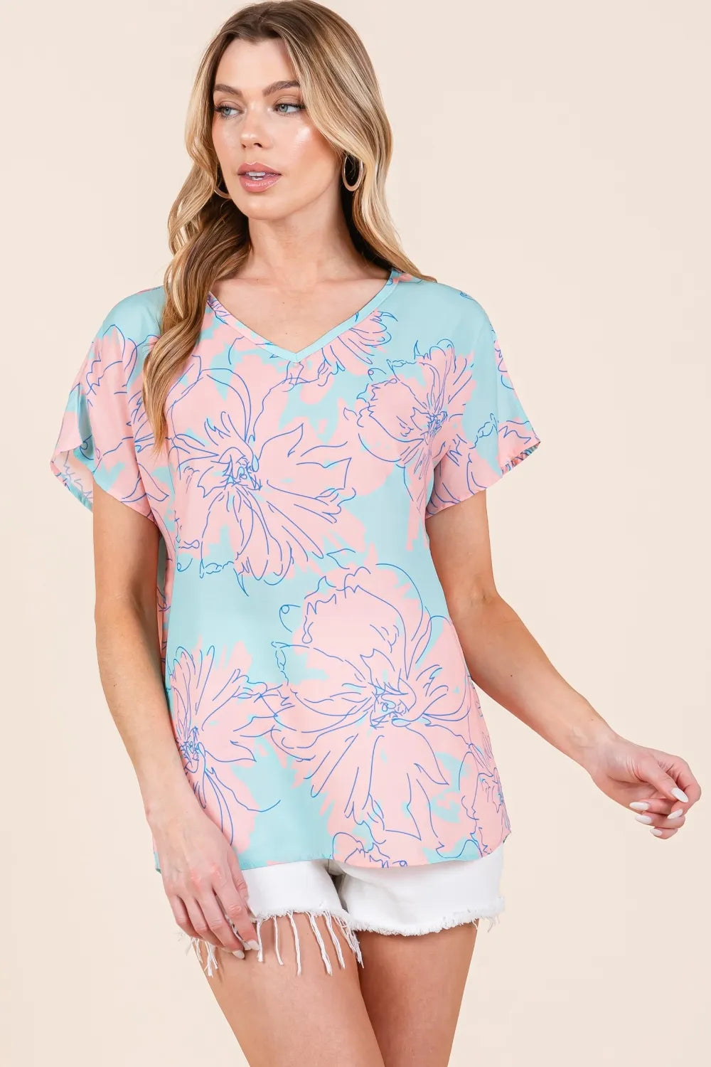 BOMBOM Floral Short Sleeve T-Shirt - cas7m