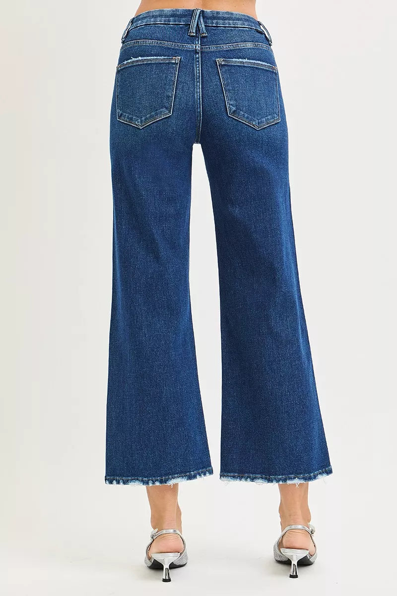 RISEN Tummy Control 4 Way Stretch High Rise Crop Wide Leg Jeans - cas7m