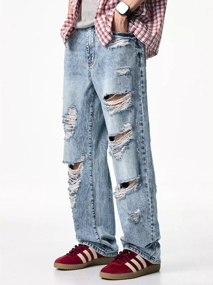 Men's Distressed Wide Leg Jeans - cas7m