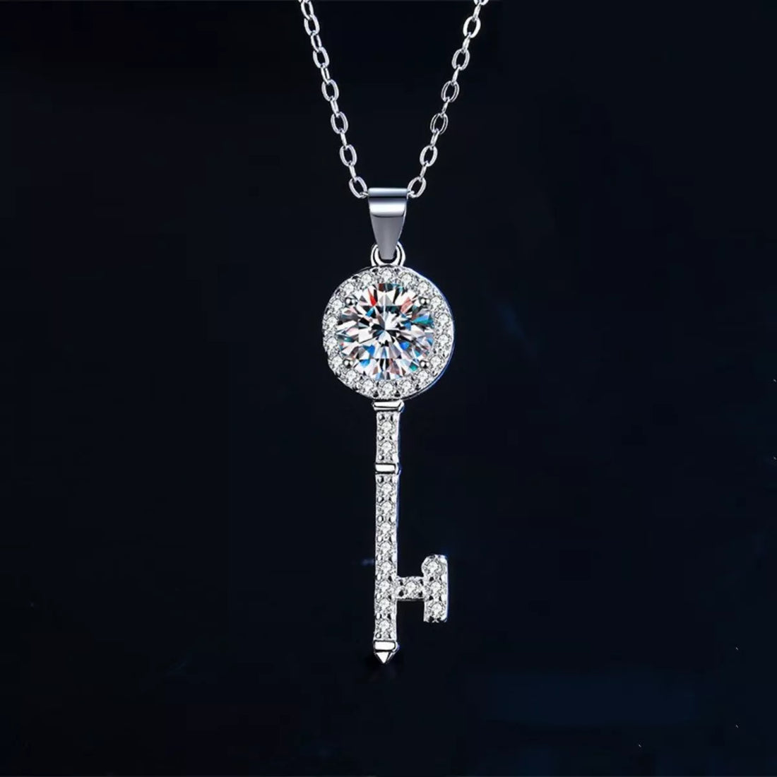 1 Carat 925 Sterling Silver Moissanite Key Pendant Necklace - cas7m