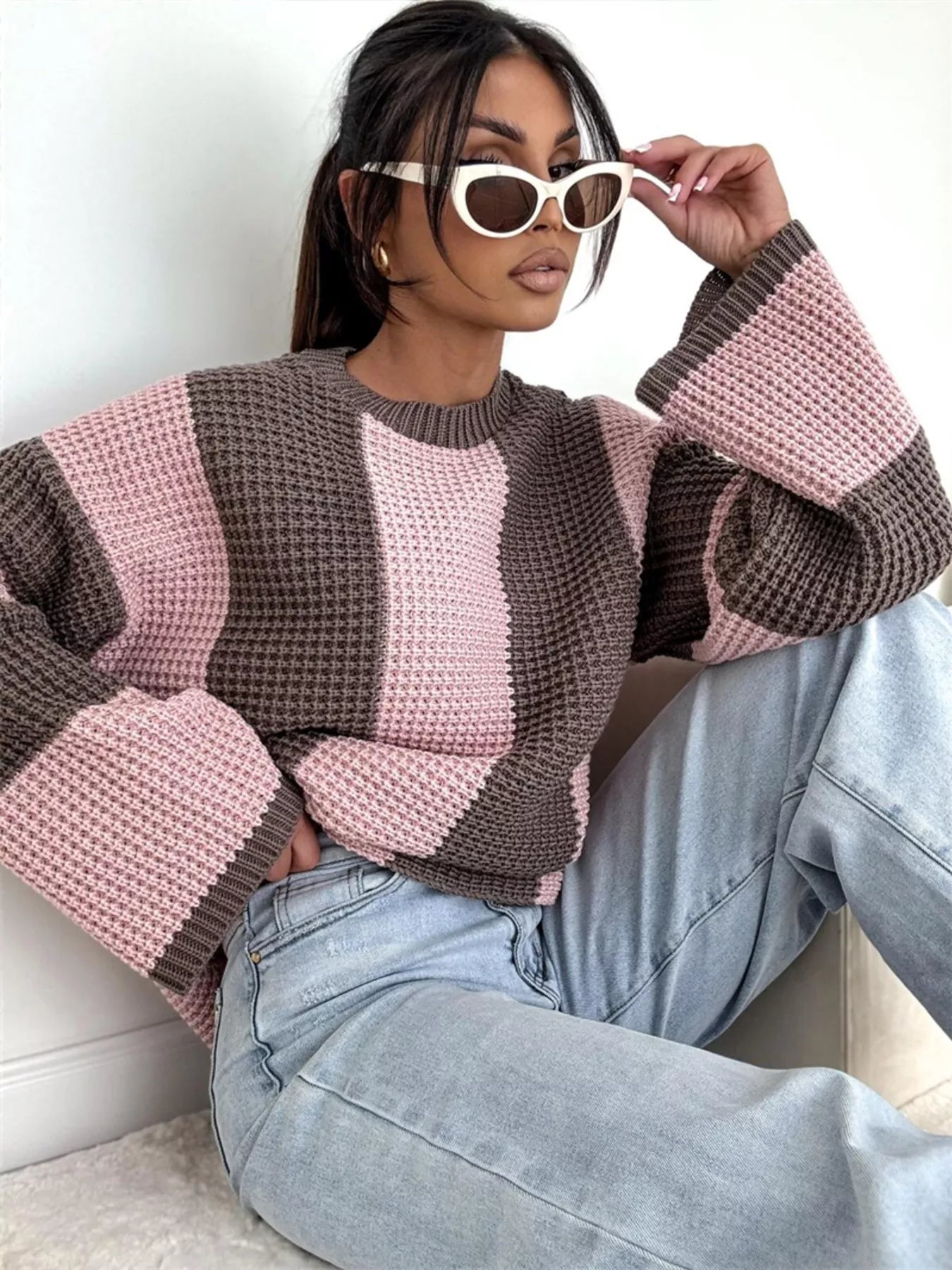 Color Block Long Sleeve Sweater - cas7m