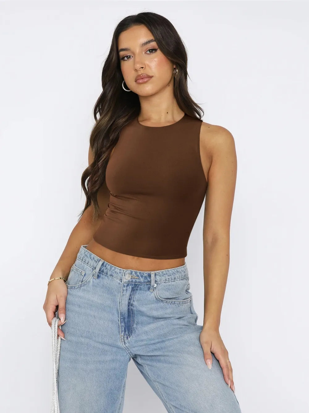 Round Neck Cropped Tank - cas7m