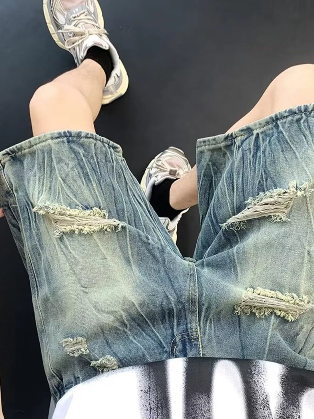 Men's Plus Size Distressed Wide Leg Denim Shorts - cas7m