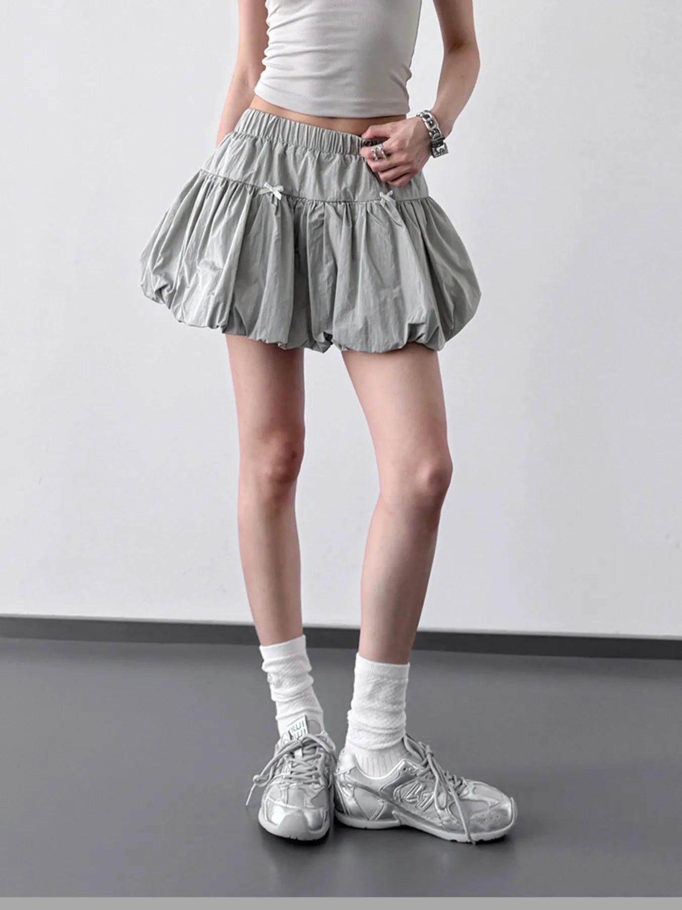 Bubble Hem Elastic Waist Mini Skirt - cas7m