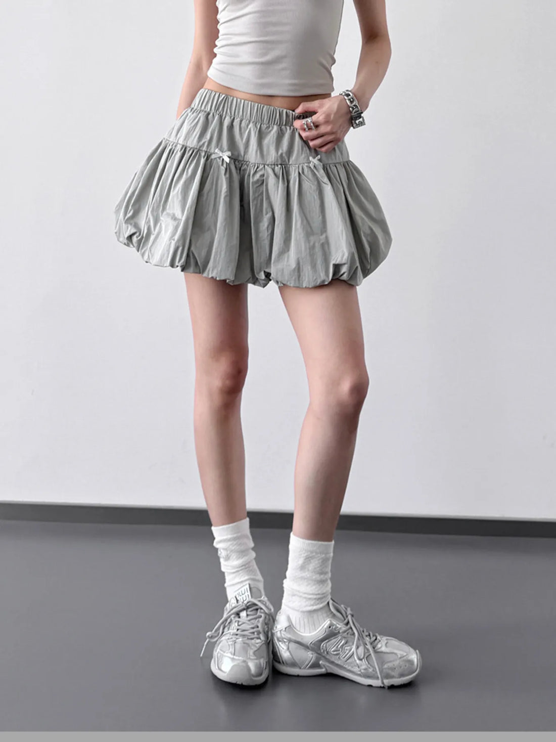 Bubble Hem Elastic Waist Mini Skirt - cas7m