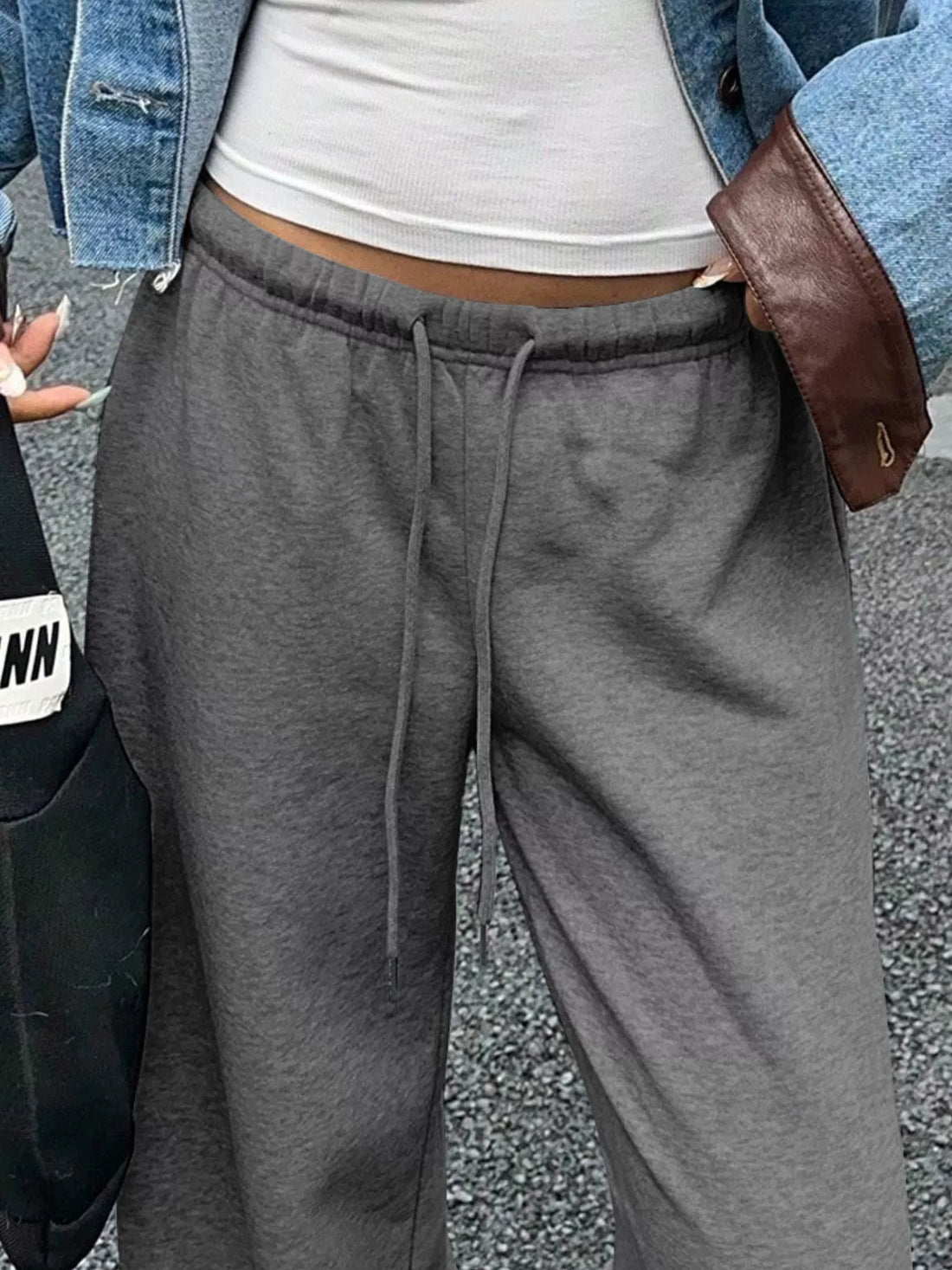 Wide Leg Drawstring Sweatpants - cas7m