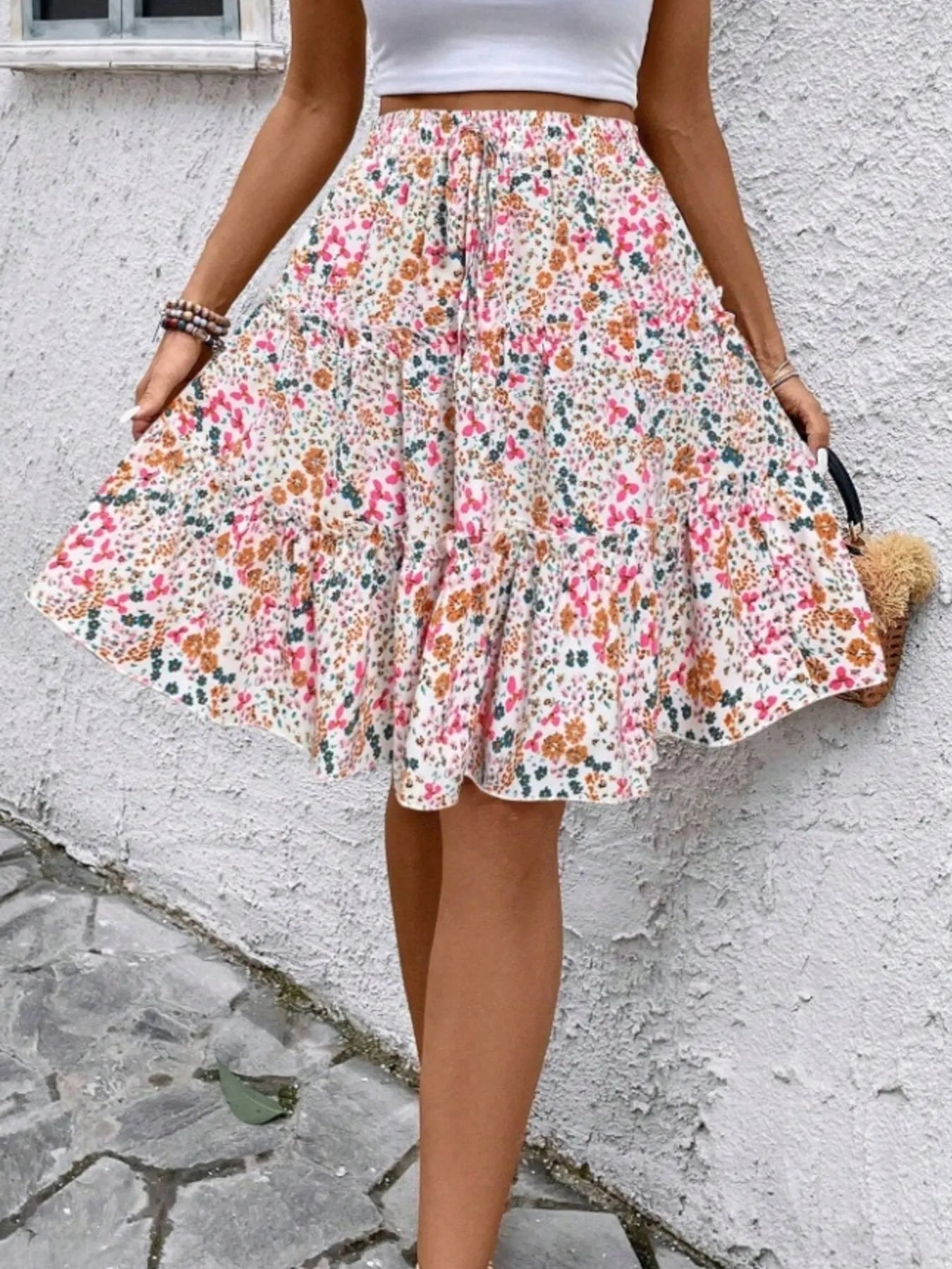 Floral Print Midi Skirt - cas7m
