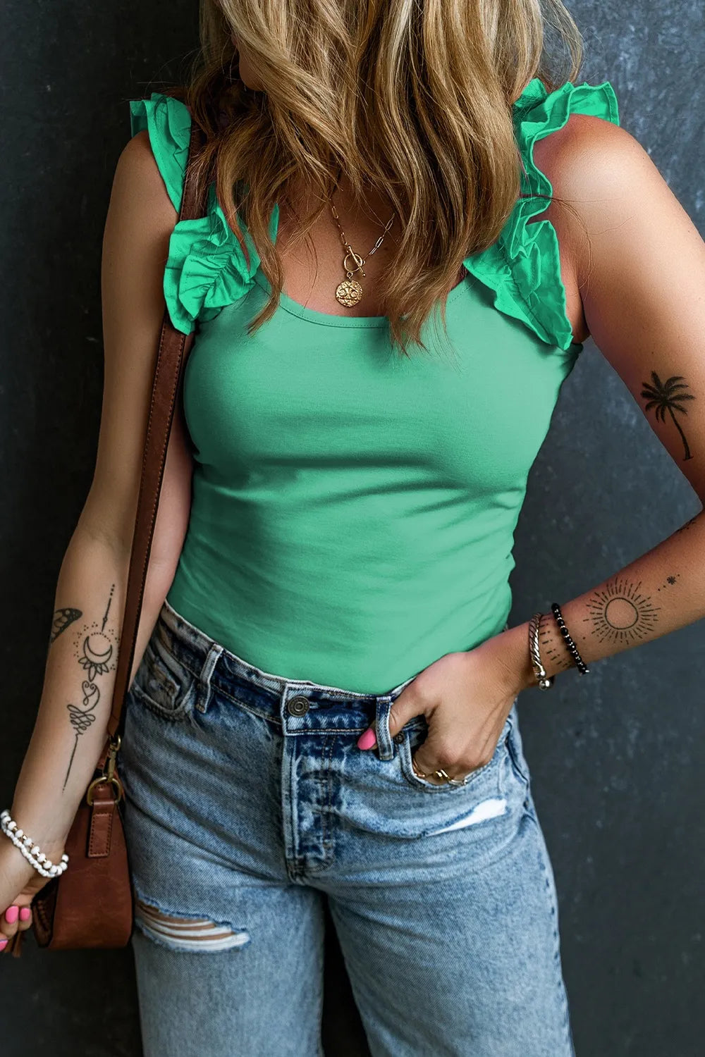 Ruffled Round Neck Tank - cas7m