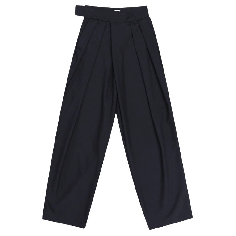 Black Suit Draping Casual Wide-leg Pants - cas7m